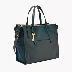 Fossil Leather Tote Turquoise NWT